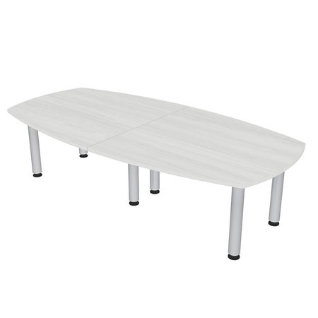 SKUTCHI DESIGNS 8x4 Arc Boat Conference Room Table with Silver Post Legs, 8 Person Table, White Cypress HAR-ABOT-46X93-PT-WC